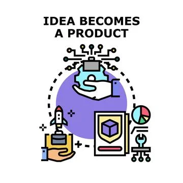 Idea developing into product and project launching process Stock Illustration