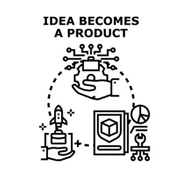 Idea developing into product and project launching process Ilustración de archivo