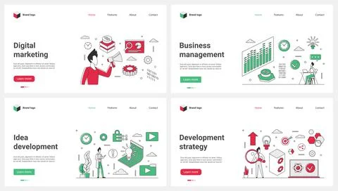 Idea development, strategy and management of online business set and tiny people Stock Illustration