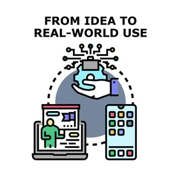 Idea development transforming into real world application services Stock Illustration