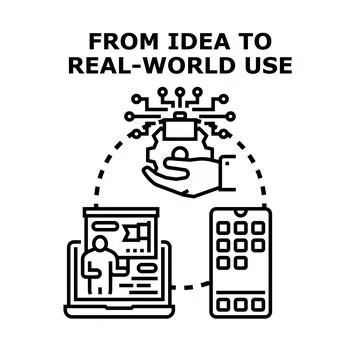 Idea development transforming into real world application services Illustrazione stock