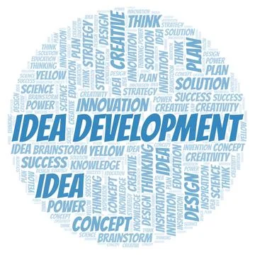 Idea Development typography word cloud create with the text only. Stock Illustration