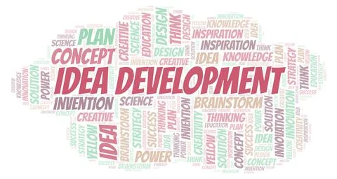 Idea Development typography word cloud create with the text only. Stock Illustration