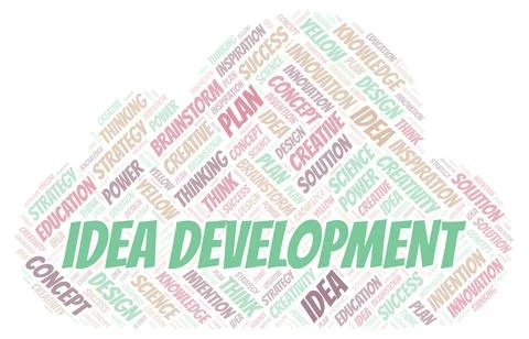 Idea Development typography word cloud create with the text only. Stock Illustration