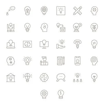 Idea Essential Vector Set including 32 Pixel Aligned Thin Line 256x256 Icons Stock Illustration