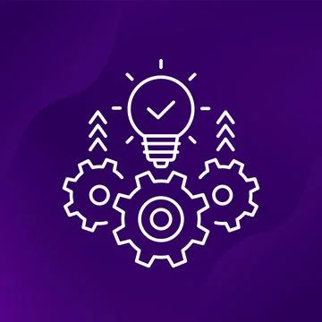Idea execution icon with light bulb, line design Illustrazione stock