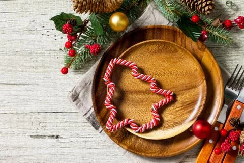 Idea for festive table ware decoration. Christmas decoration. Stock Photos