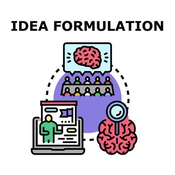 Idea formulation process involving brainstorming and research development 库存插图
