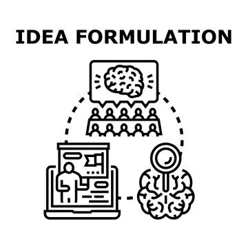 Idea formulation process involving brainstorming and research development Stock Illustration