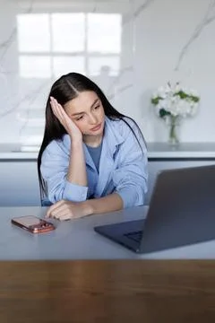 Idea generation and brainstorming. Pensive young woman office worker manager  Stock Photos