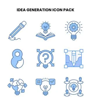 Idea Generation Blue Bundle Icons Pack Stock-Illustration