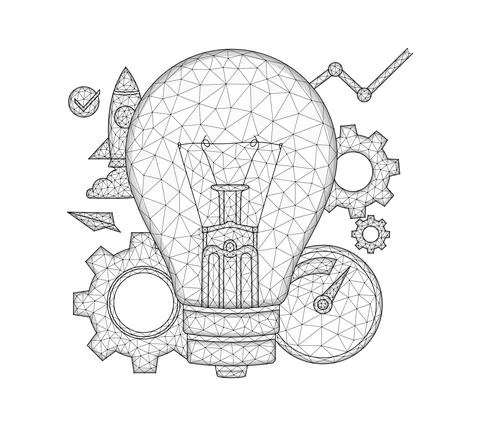 Idea generation concept art. Polygonal vector illustration of a light bulb, g 스톡 일러스트