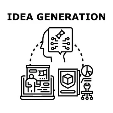 Idea generation creative development brainstorming process 库存插图