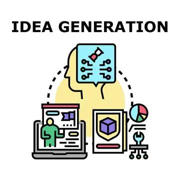 Idea generation creative development brainstorming process 库存插图