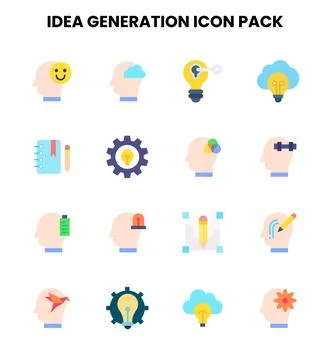 Idea Generation Flat Design Icons Pack Stock Illustration