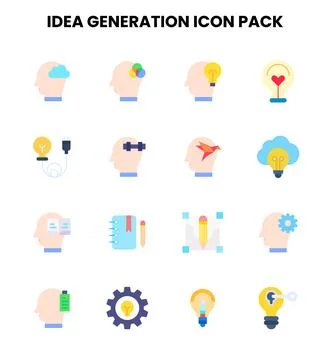 Idea Generation Flat Scalable Icons Pack 스톡 일러스트