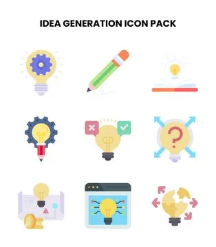 Idea Generation Flat Set Icons Pack Illustrazione stock