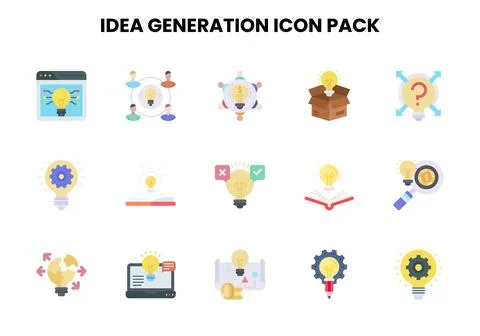 Idea Generation Flat Set Icons Pack Stock Illustration