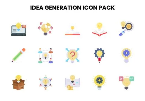 Idea Generation Flat Vector Icons Pack Illustrazione stock
