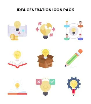 Idea Generation Flat Vector Icons Pack Stock Illustration