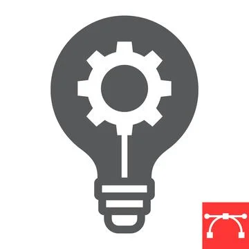 Idea generation glyph icon, creative and gear, light bulb sign vector graphics Stock Illustration