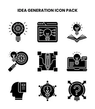 Idea Generation Glyph Icons Pack Stock Illustration