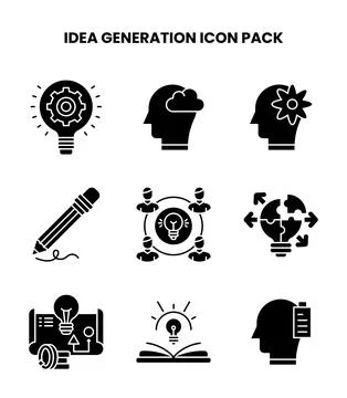 Idea Generation Glyph Vector Icons Pack Illustrazione stock