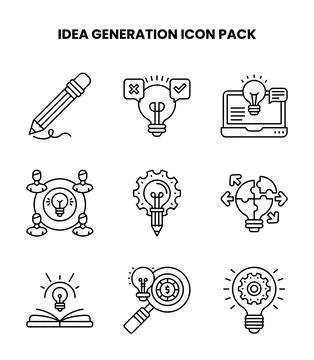 Idea Generation Line Collection Icons Pack Stock-Illustration