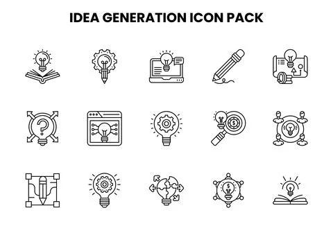 Idea Generation Line Icons Pack Illustrazione stock