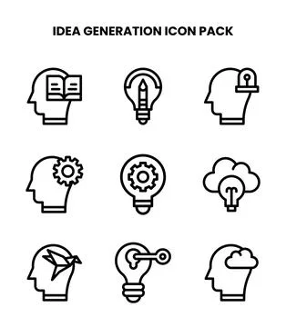 Idea Generation Line Set Icons Pack Illustrazione stock