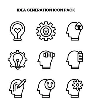 Idea Generation Line Set Icons Pack Illustrazione stock
