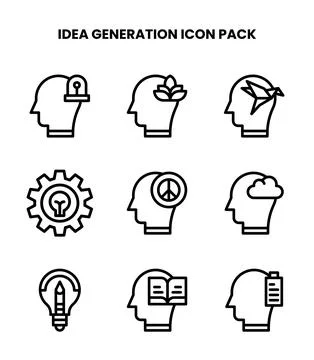 Idea Generation Line Vector Icons Pack Illustrazione stock