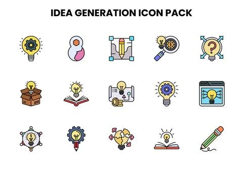 Idea Generation Lineal Color Set Icons Pack Illustrazione stock