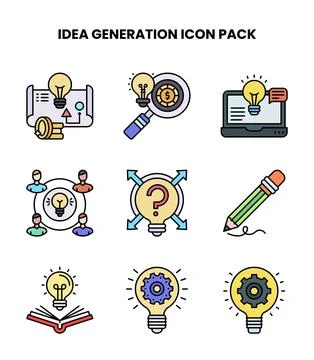 Idea Generation Lineal Color Vector Icons Pack Stock Illustration