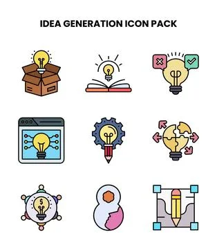 Idea Generation Lineal Color Vector Icons Pack Stock Illustration