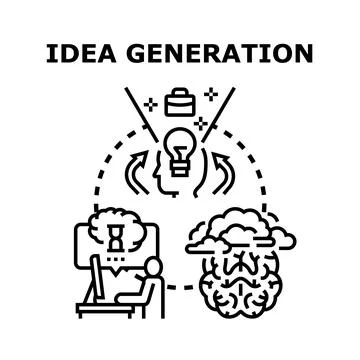 Idea generation process developing creative business solutions Stock Illustration