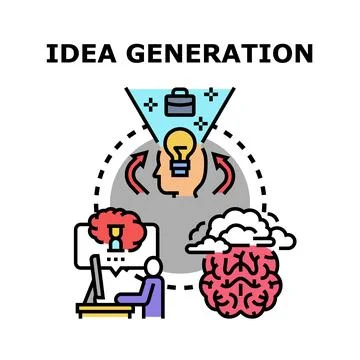 Idea generation process developing creative business solutions 스톡 일러스트
