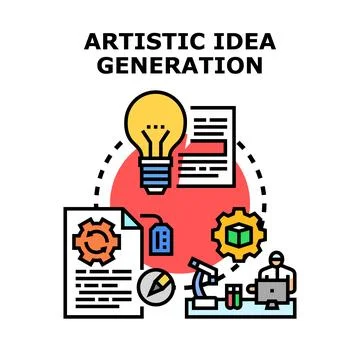 Idea generation process illustrating creative development and research Stock Illustration