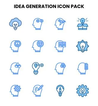 Idea Generation Two Colour Set Icons Pack Stock Illustration