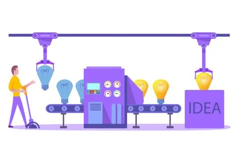 Idea Generation.Factory creation of creative new ideas.Creative process. Stock Illustration