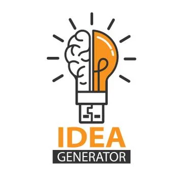 Idea Generator. The human brain and the light bulb. Editable vector illustrat Illustrazione stock