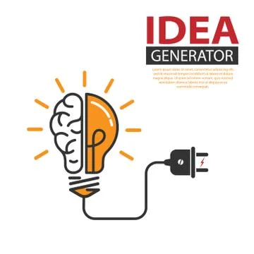 Idea Generator. The human brain and the light bulb. Editable vector illustrat イラスト素材