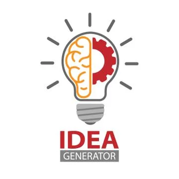Idea Generator. A light bulb, a human brain, and a cog. Editable vector illus イラスト素材