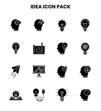 Idea Glyph Set Icons Pack Stock Illustration