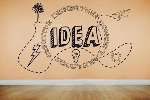 Idea graphic on orange wall Stock Illustration
