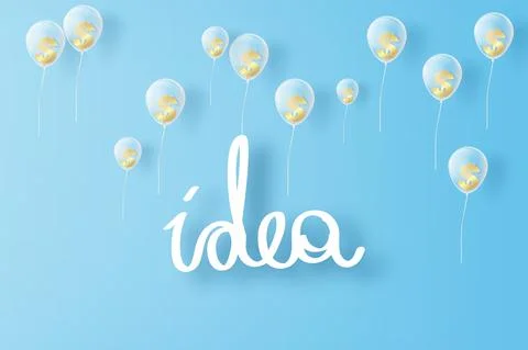 Idea hand draw typography on blue sky and clouds, paper cut business success Illustrazione stock