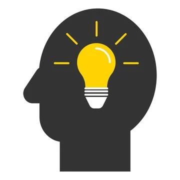 Idea icon. Brain  human and ligth bulb creative knowledge symbol. Sign inno.. Stock Illustration