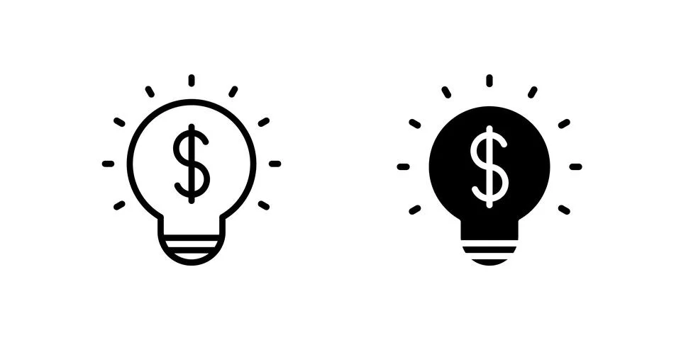 Idea icon set combining lightbulb and dollar symbol to represent financial .. Stock Illustration