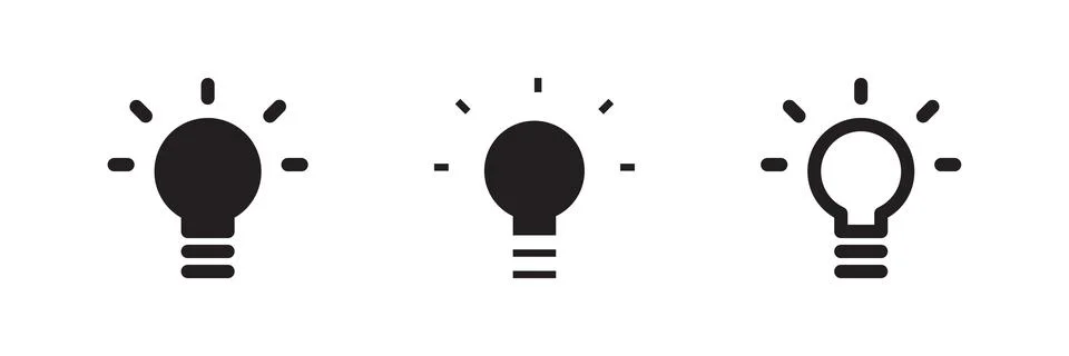 Idea icon set for creative thinking, business solutions, innovation process.. 스톡 일러스트