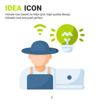 Idea icon vector with flat color style isolated on white background Stock Illustration